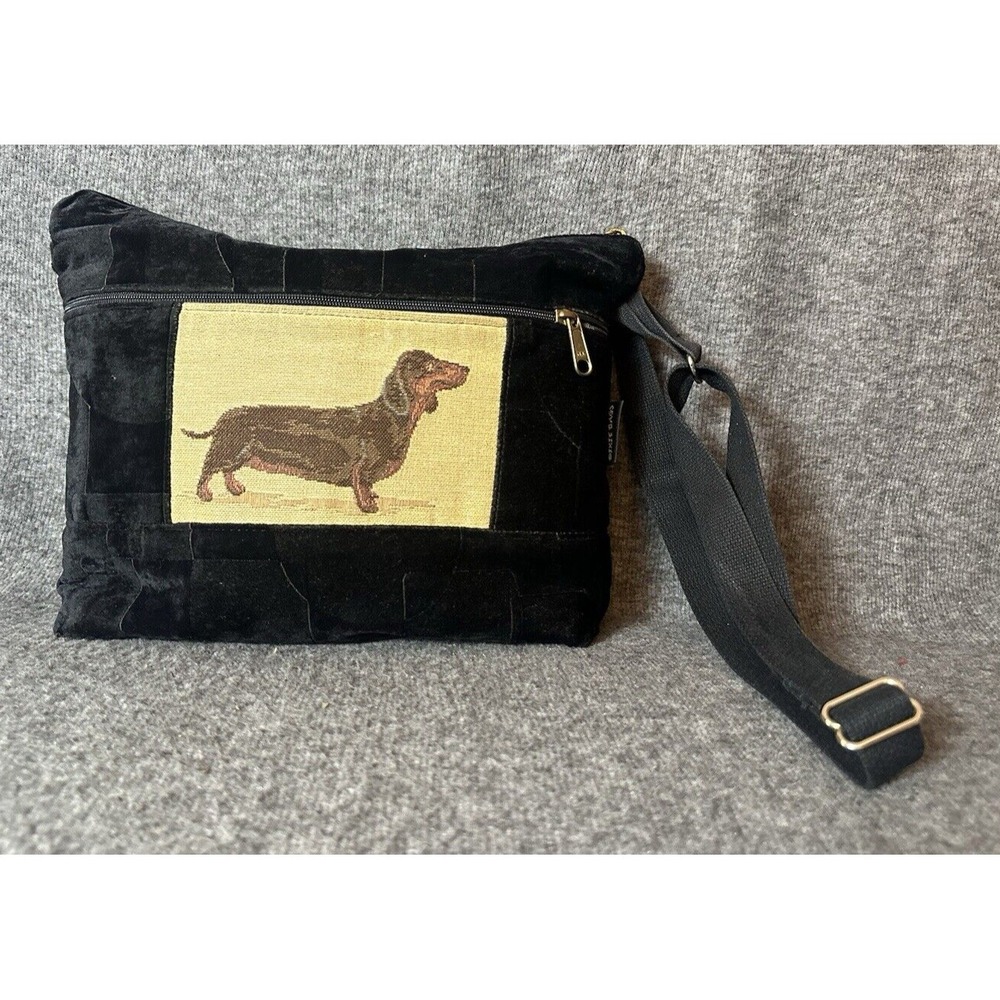 Dixie Dog Purse Womens Medium Black Velvet Mini Daschund Crossbody Zip M